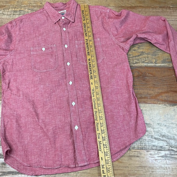Old Navy Shirt Mens L Red Slim Fit Linen Blend Button Down Long Sleeve Shirt - Picture 5 of 9